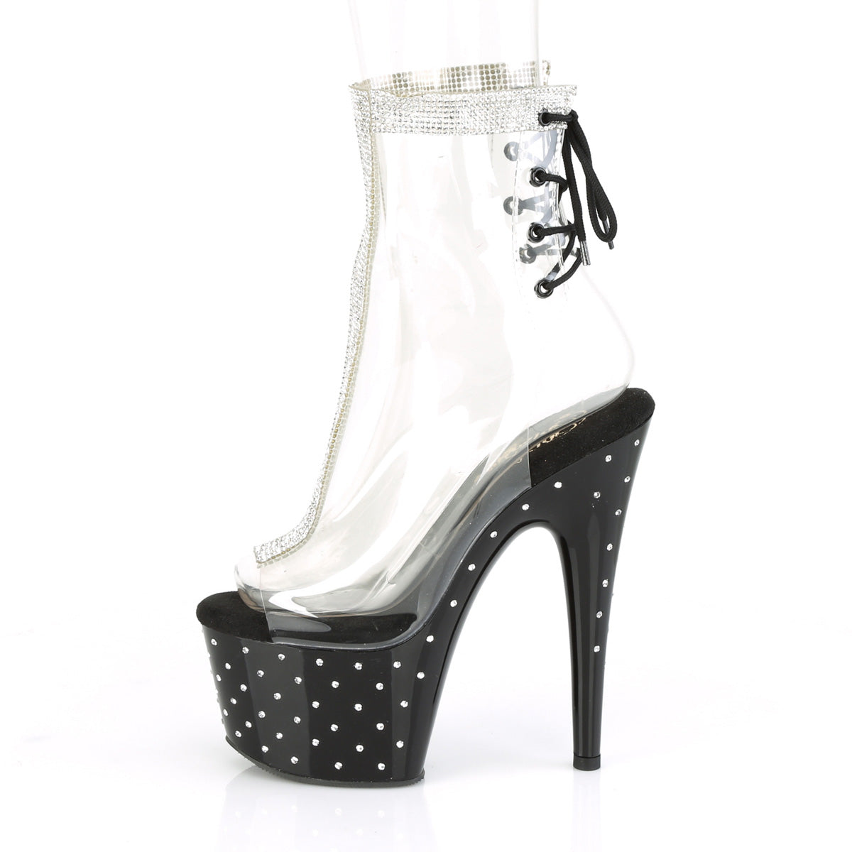 STARDUST-1018C-2RS Pleaser Clear/Black Platform Shoes (Sexy Ankle Boots)