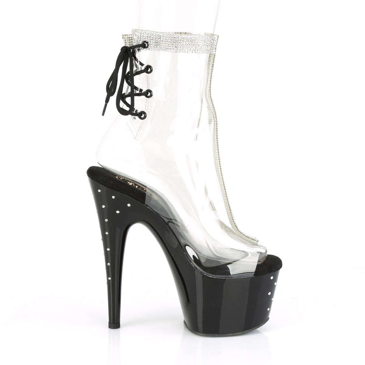 STARDUST-1018C-2RS Pleaser Clear/Black Platform Shoes (Sexy Ankle Boots)