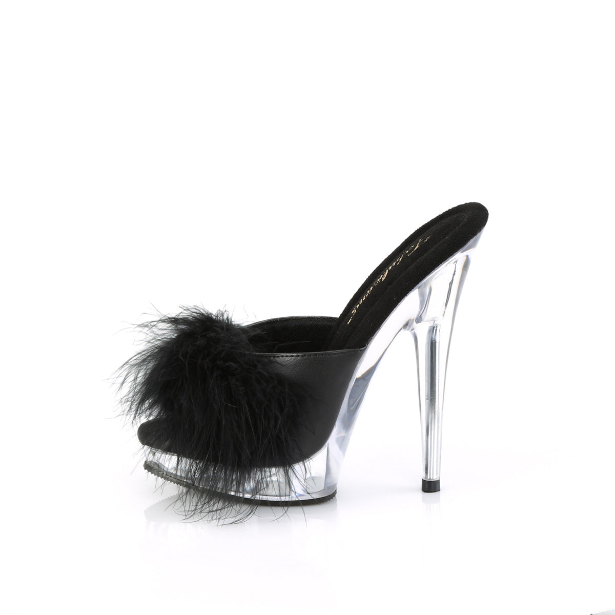 SULTRY-601F Fabulicious Black Pu-Marabou Fur/Clear Shoes (Sexy Shoes)