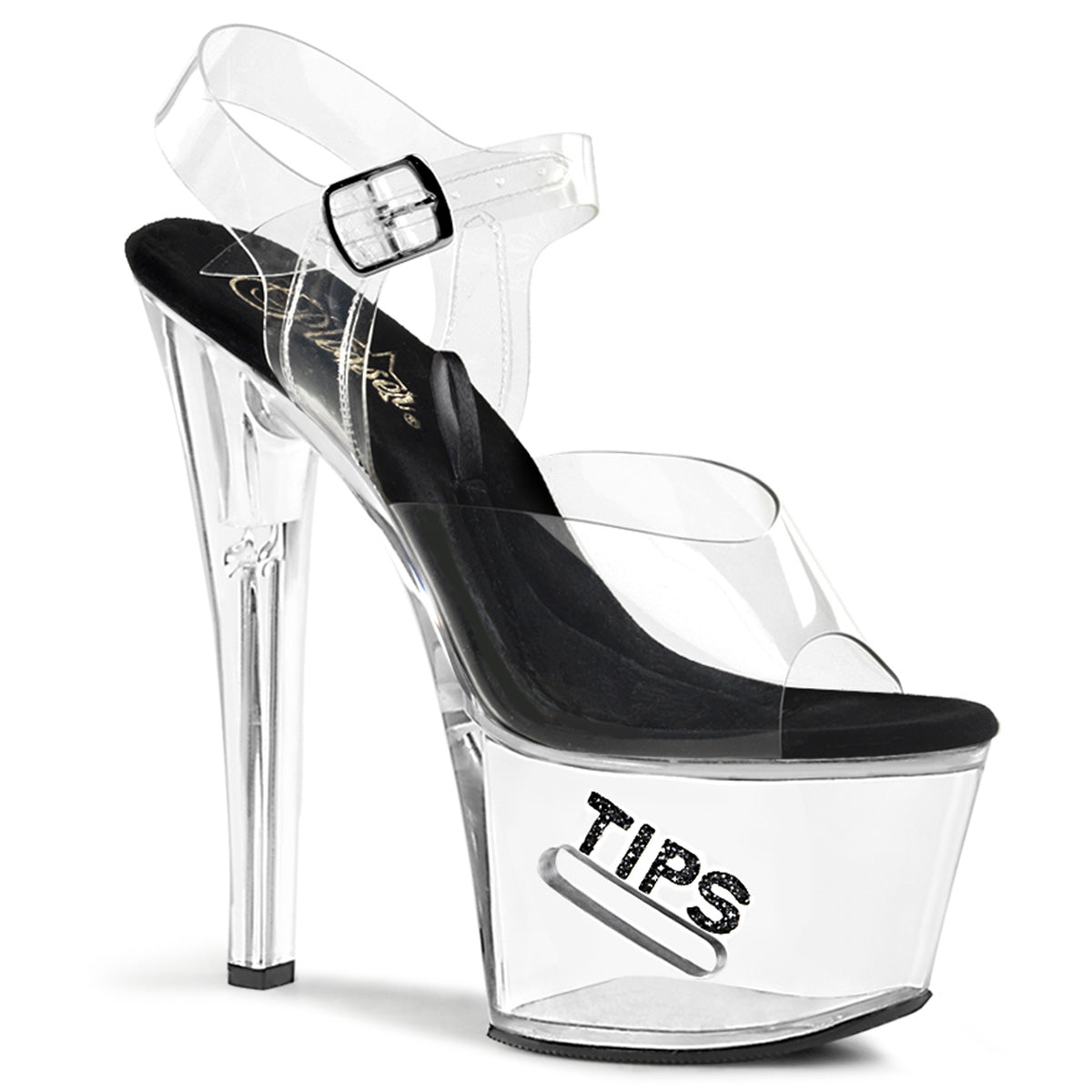 TIPJAR-708-5 Strippers Heels Pleaser Platforms (Exotic Dancing) Clr-Blk/Clr