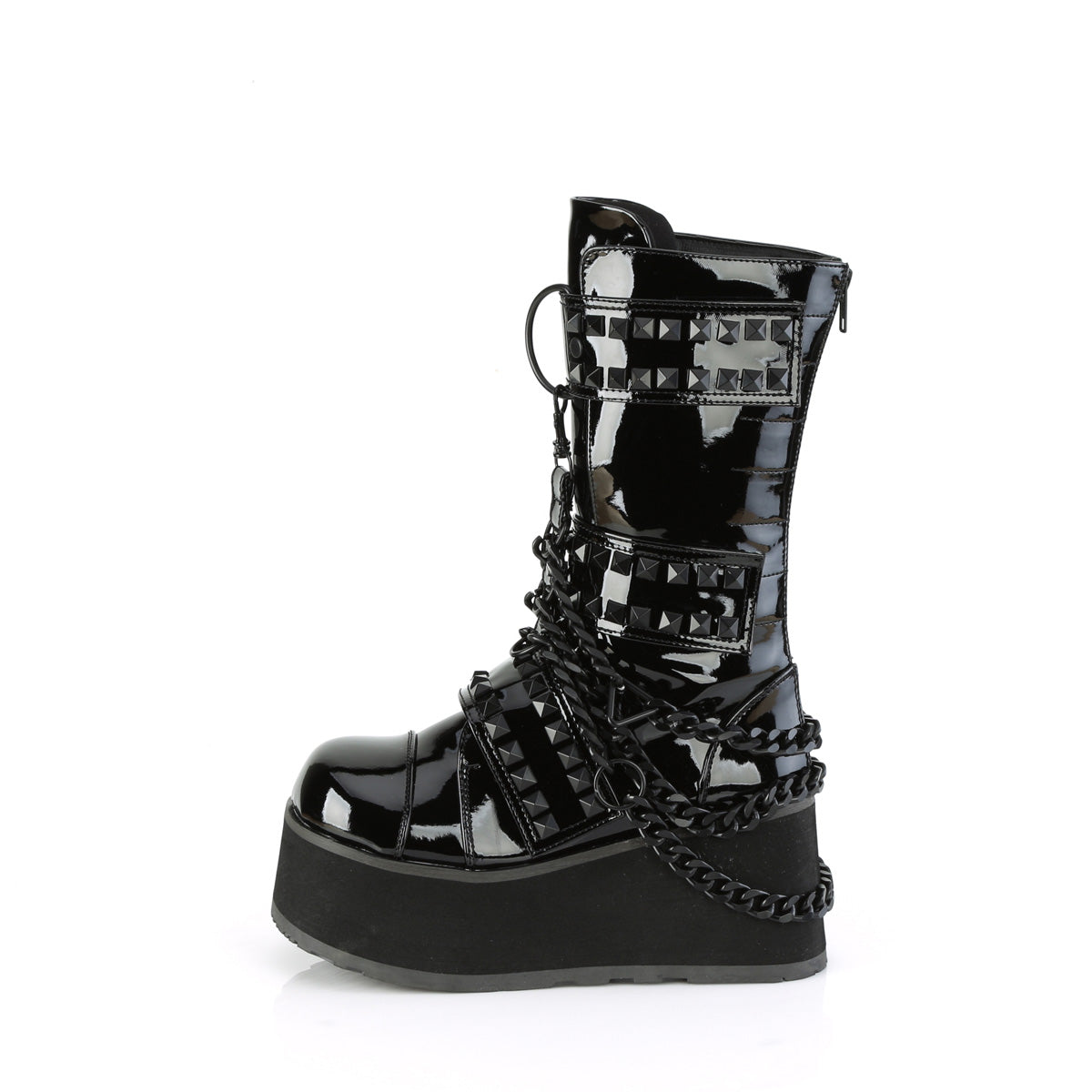 TRASHVILLE-138 Demonia Black Patent Unisex Platform Shoes & Boots (Alternative Footwear)