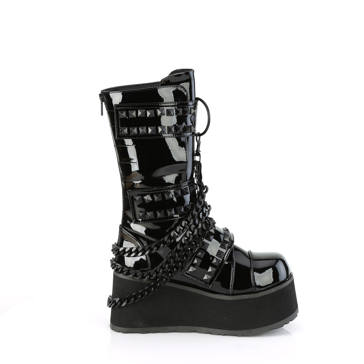 TRASHVILLE-138 Demonia Black Patent Unisex Platform Shoes & Boots (Alternative Footwear)