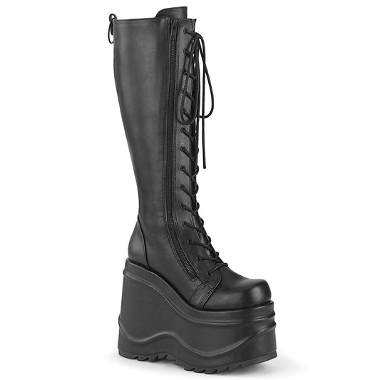 WAVE-200 Alternative Footwear Demonia Women's Mid-Calf & Knee High Boots Blk Vegan Leather