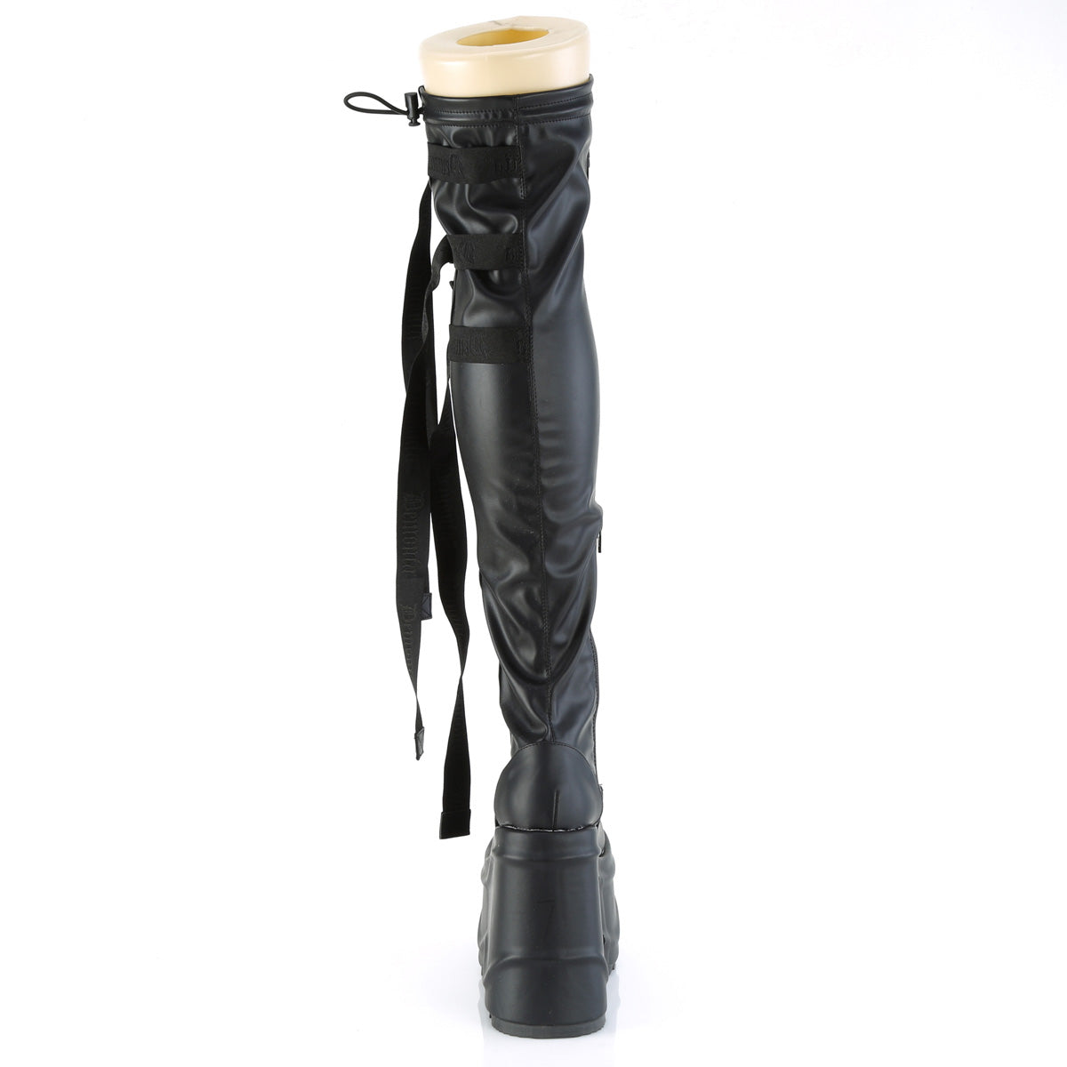 WAVE-315 Demonia Black Stretch Vegan Leather Women's Over-the-Knee Boots (Sexy Shoes)