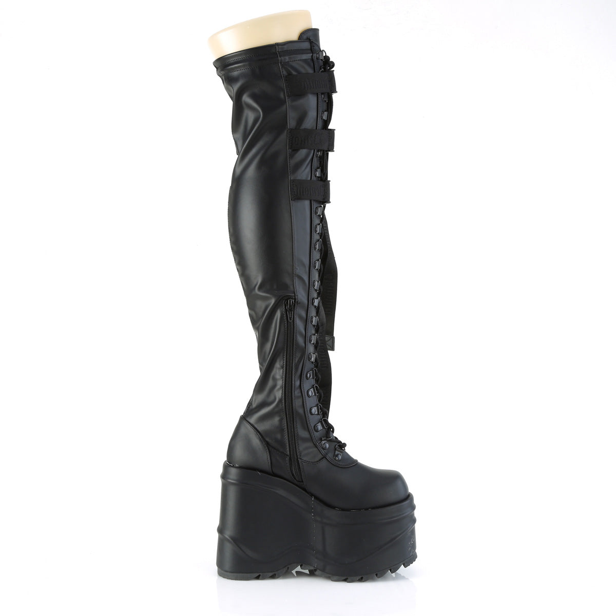 WAVE-315 Demonia Black Stretch Vegan Leather Women's Over-the-Knee Boots (Sexy Shoes)