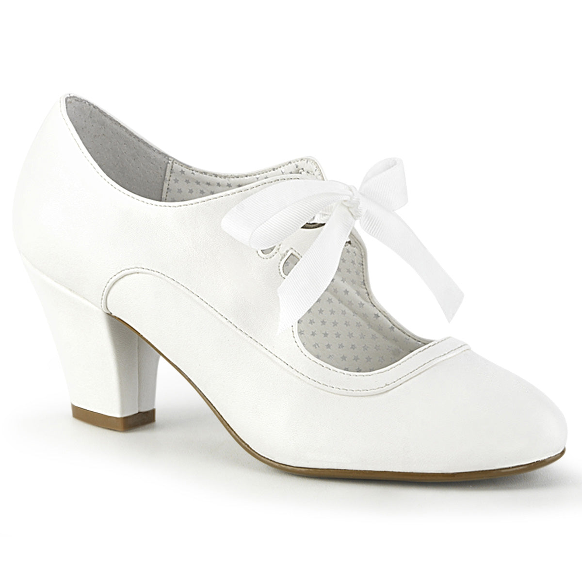 WIGGLE-32 Pin Up Couture White Faux Leather Single Soles (Retro Glamour Shoes)